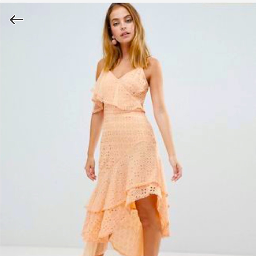 ASOS Design Petite Asymmetrical Ruffle Broderie Maxi Dress
